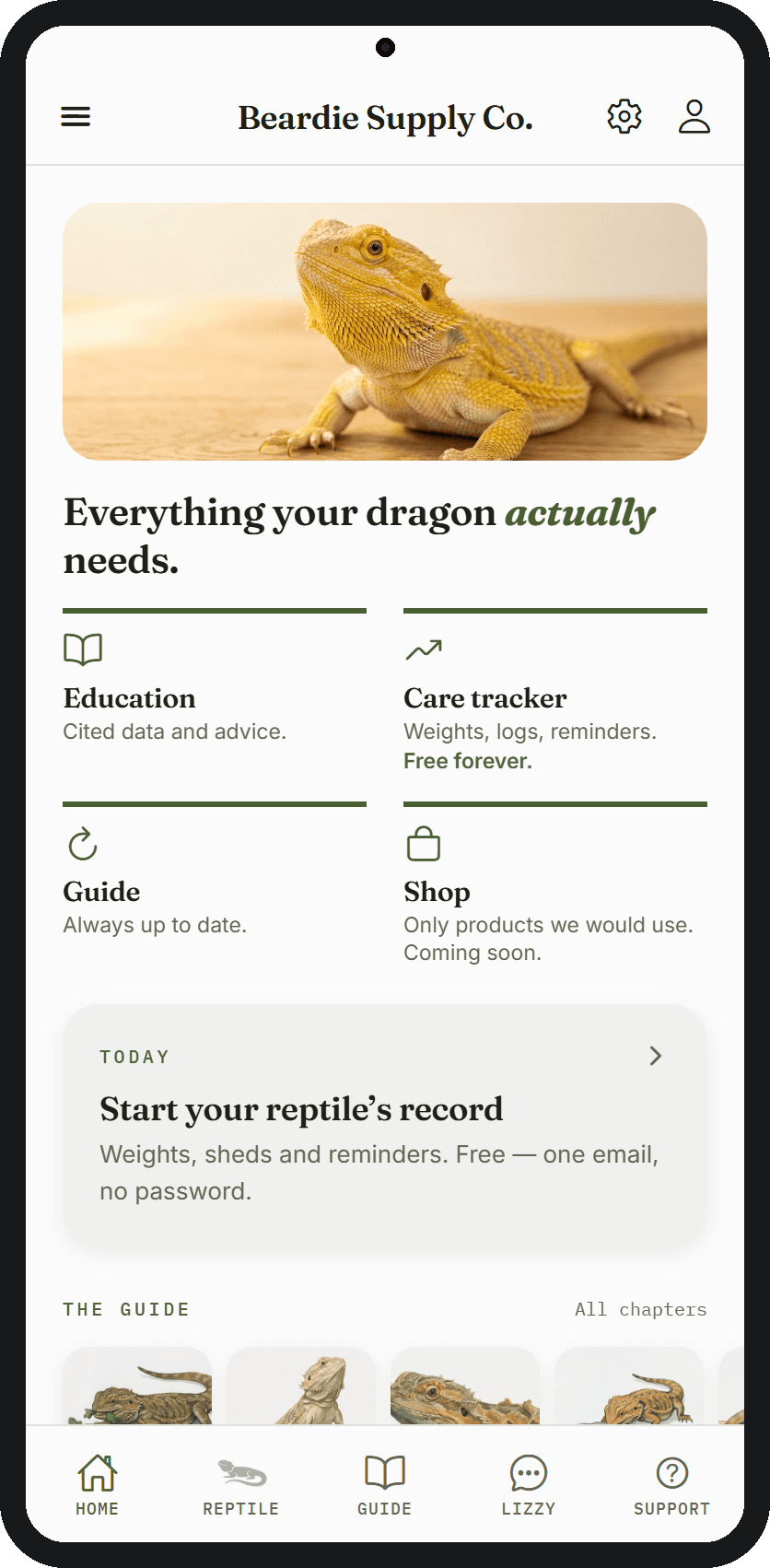The Beardie app home screen on a phone